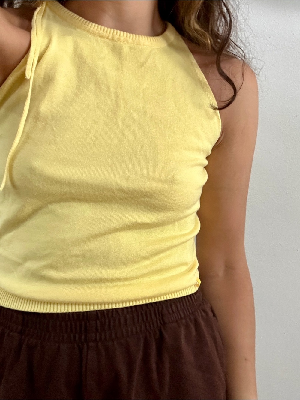 C.C Bright Yellow Tie-Shoulder Knit Tank